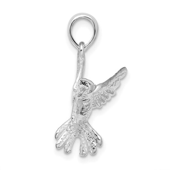 925 Sterling Silver RH Plated Hummingbird Charm Pendant Necklace. 2-D Textured - Picture 3 of 9